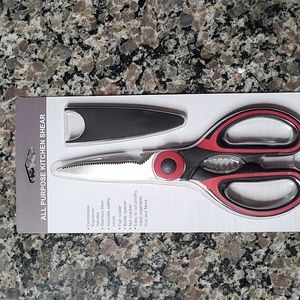 All purpose Kitchen Shear w/ blade cover new red/black ergonomic stainless steel